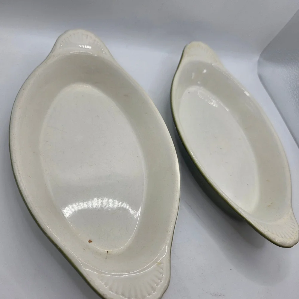 Vintage Brandware OAG-12-WG 12 Oz Oval Au Gratin Baking Dishes Green Pair